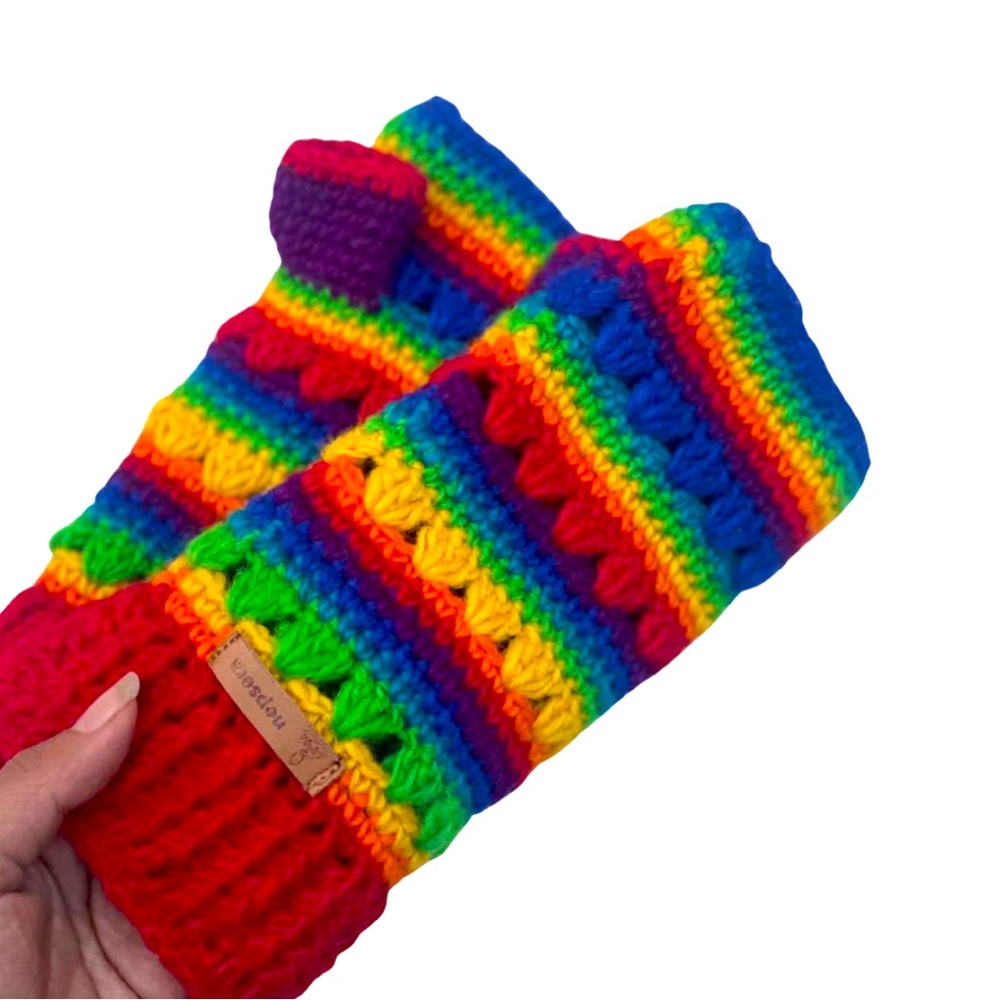 Rainbow Color Fingerless Wool Knitted Gloves
